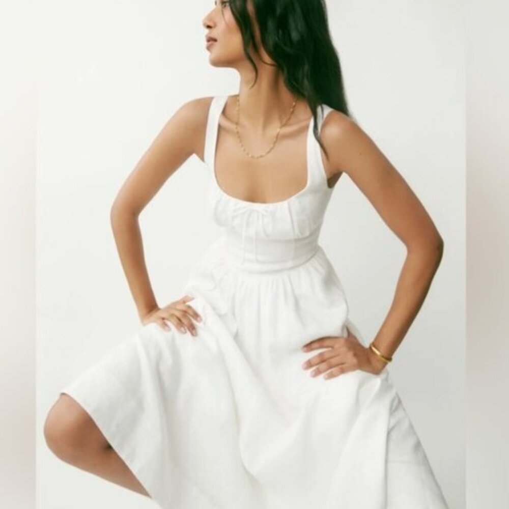 NEW Reformation Balia Linen Sleeveless Midi Dress in White | US 6 UK 10 - Picture 7 of 16